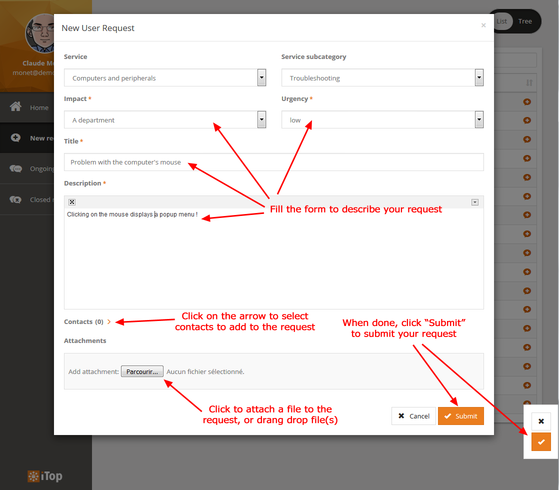 Request creation form Request creation form