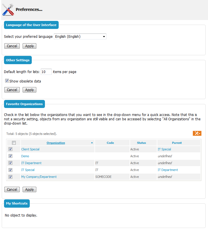 User Preferences User Preferences
