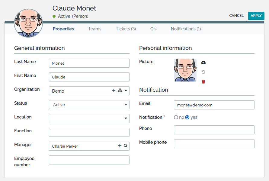 Form for modifying an Person Form for modifying an Person
