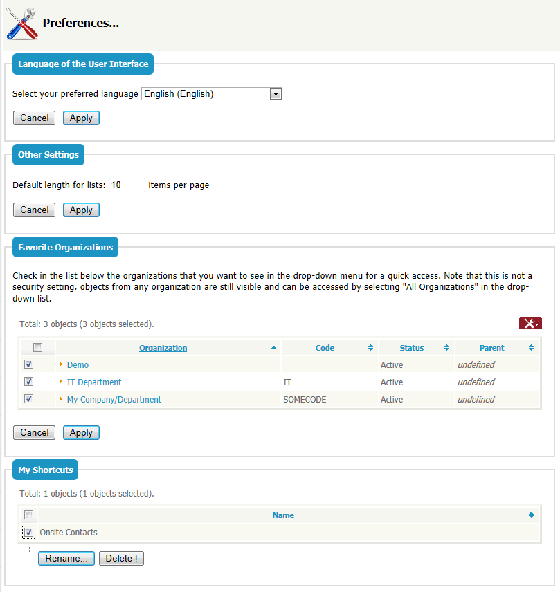User Preferences User Preferences