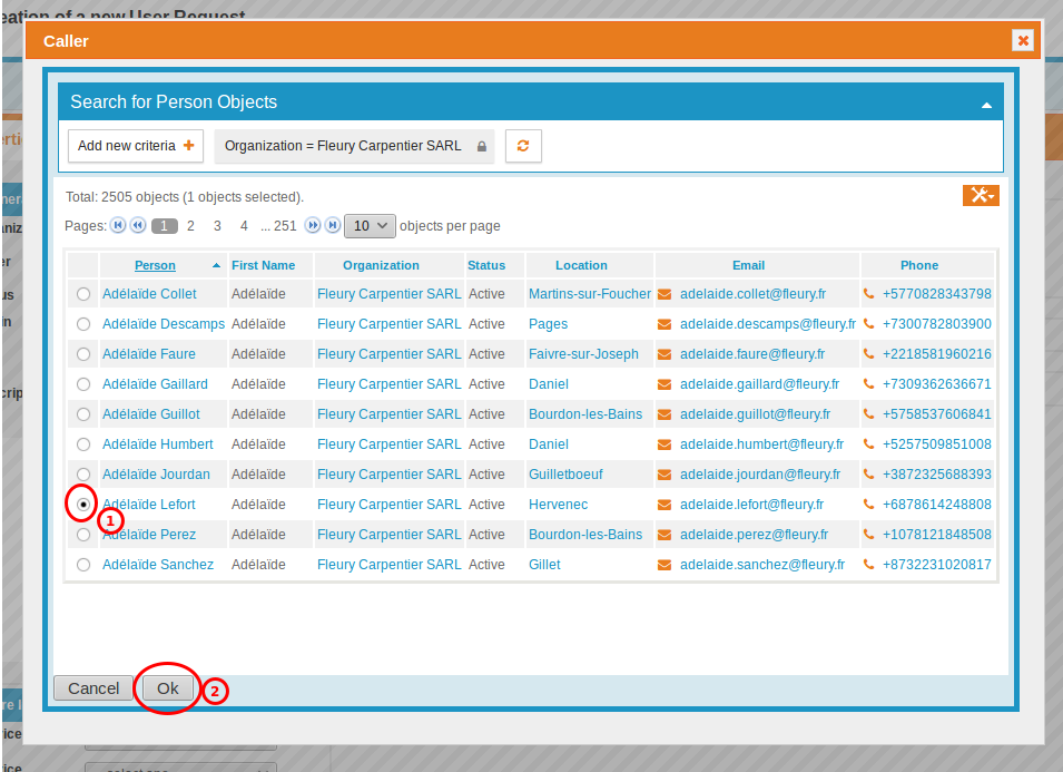 Popup dialog to search for Persons Popup dialog to search for Persons