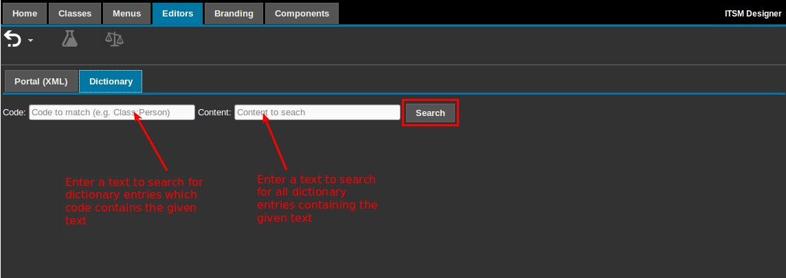 Dictionary Editor default screen Dictionary Editor default screen
