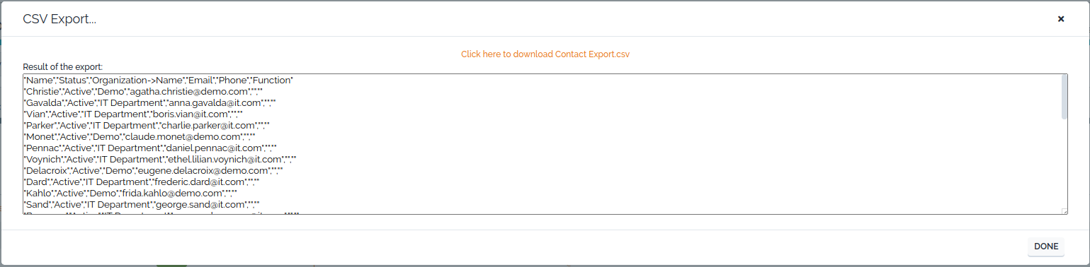 CSV Export results   CSV Export results