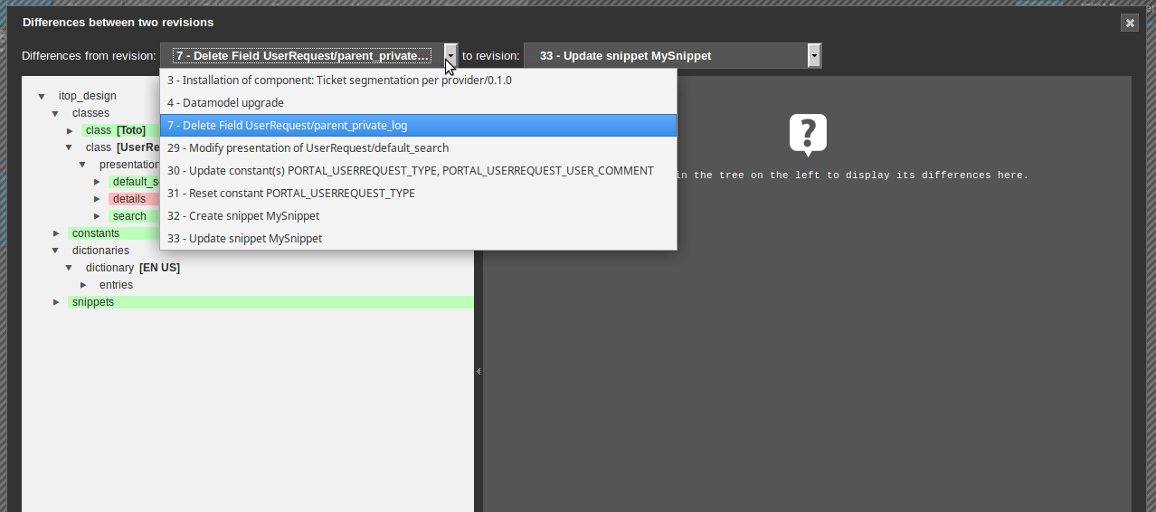 Diff popup dialog Diff popup dialog