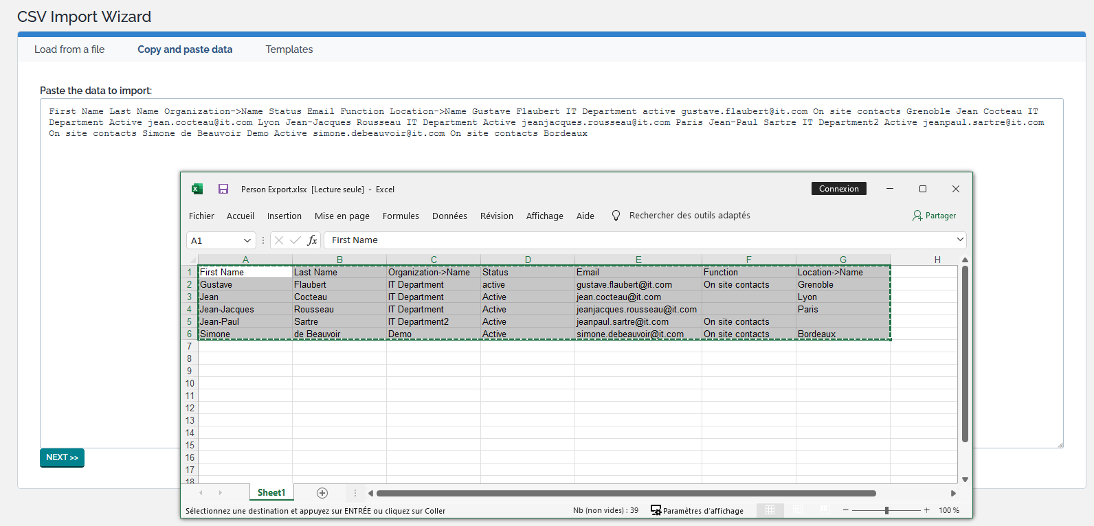 Copy and paste data Copy and paste data