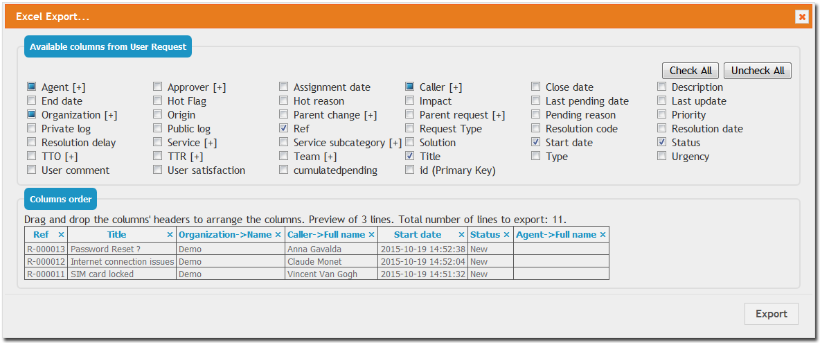 Excel Export options Excel Export options
